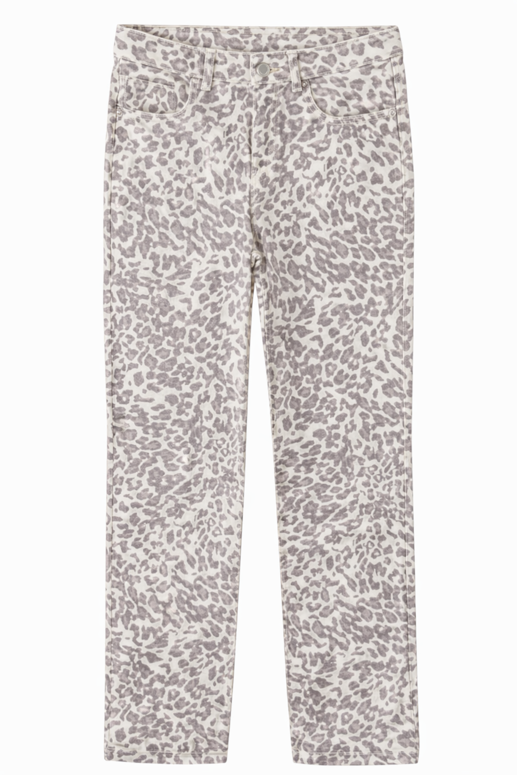 Women's High-Rise Baggy Wide Leg Leopard Print Stretch Denim Jeans | Cream