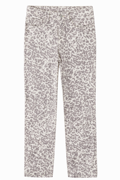 Women's High-Rise Baggy Wide Leg Leopard Print Stretch Denim Jeans | Cream