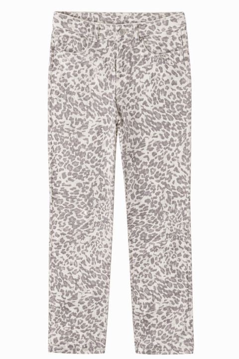 Women's High-Rise Baggy Wide Leg Leopard Print Stretch Denim Jeans | Cream