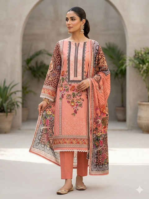 Multicolor Floral Charizma Cotton থ্রি-পিস | বাংলাদেশি নারীদের প্রিয় Regular Wear
