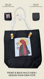 Red Hijabi Butterfly Art Tote Bag for Students & Working Women — Black