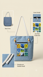 Van Gogh Art Collection Tote Bag for Students & Working Women — Sky Blue