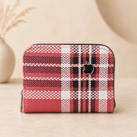 Mini Zipper Wallet for Women & Students — Red Tartan