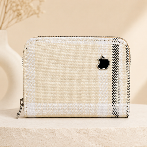 Mini Zipper Wallet for Women & Students — Cream & Black Stripe