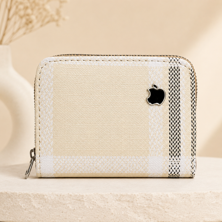 Mini Zipper Wallet for Women & Students — Cream & Black Stripe