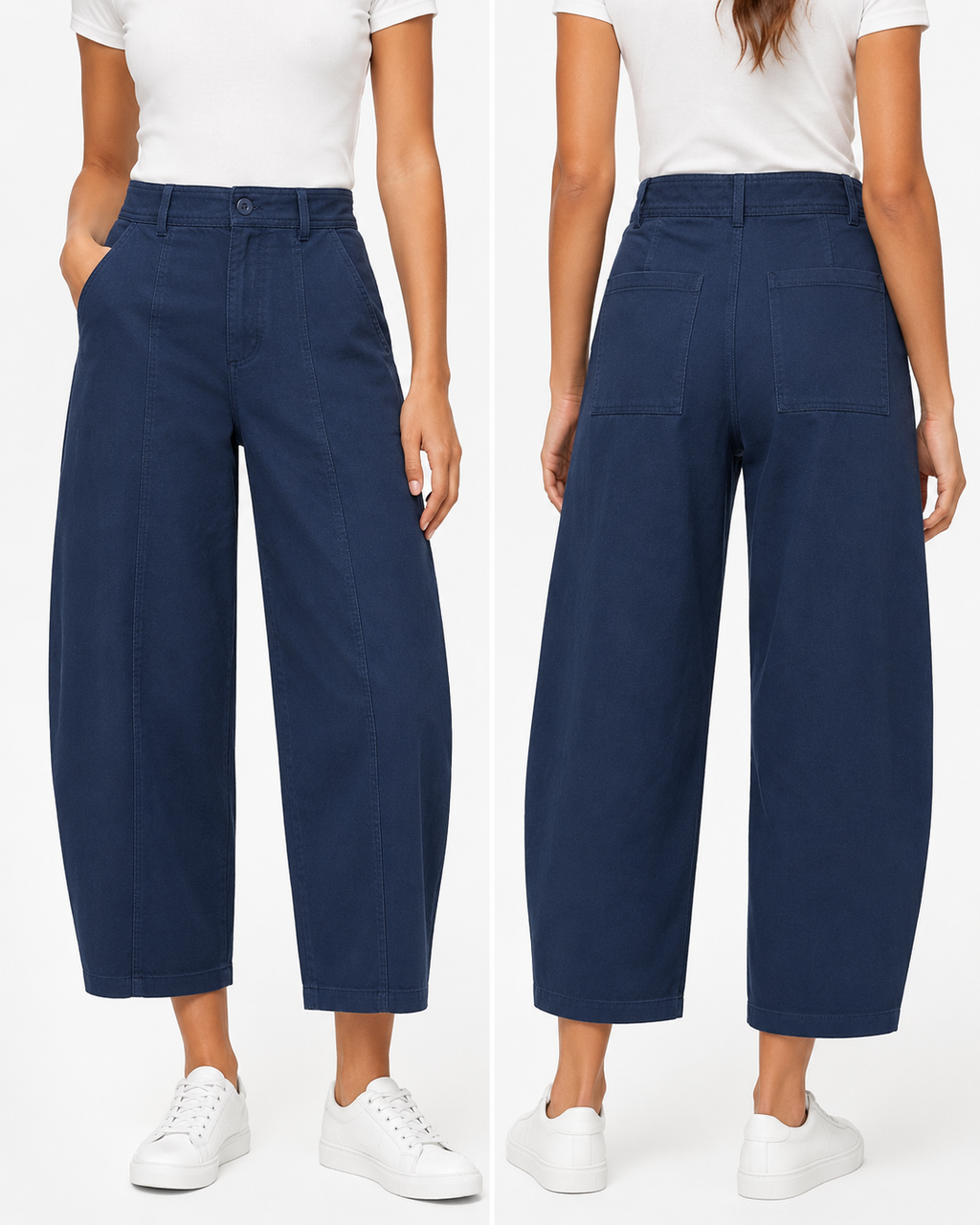 Women's High-Rise Baggy Wide Leg Stretch Denim Jeans | Navy Blue