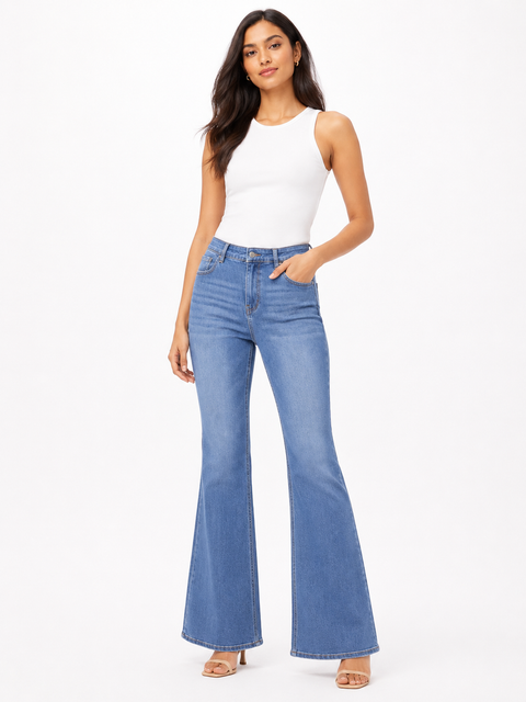 Women's High-Rise Flare Stretch Denim Jeans | Light Blue Wash