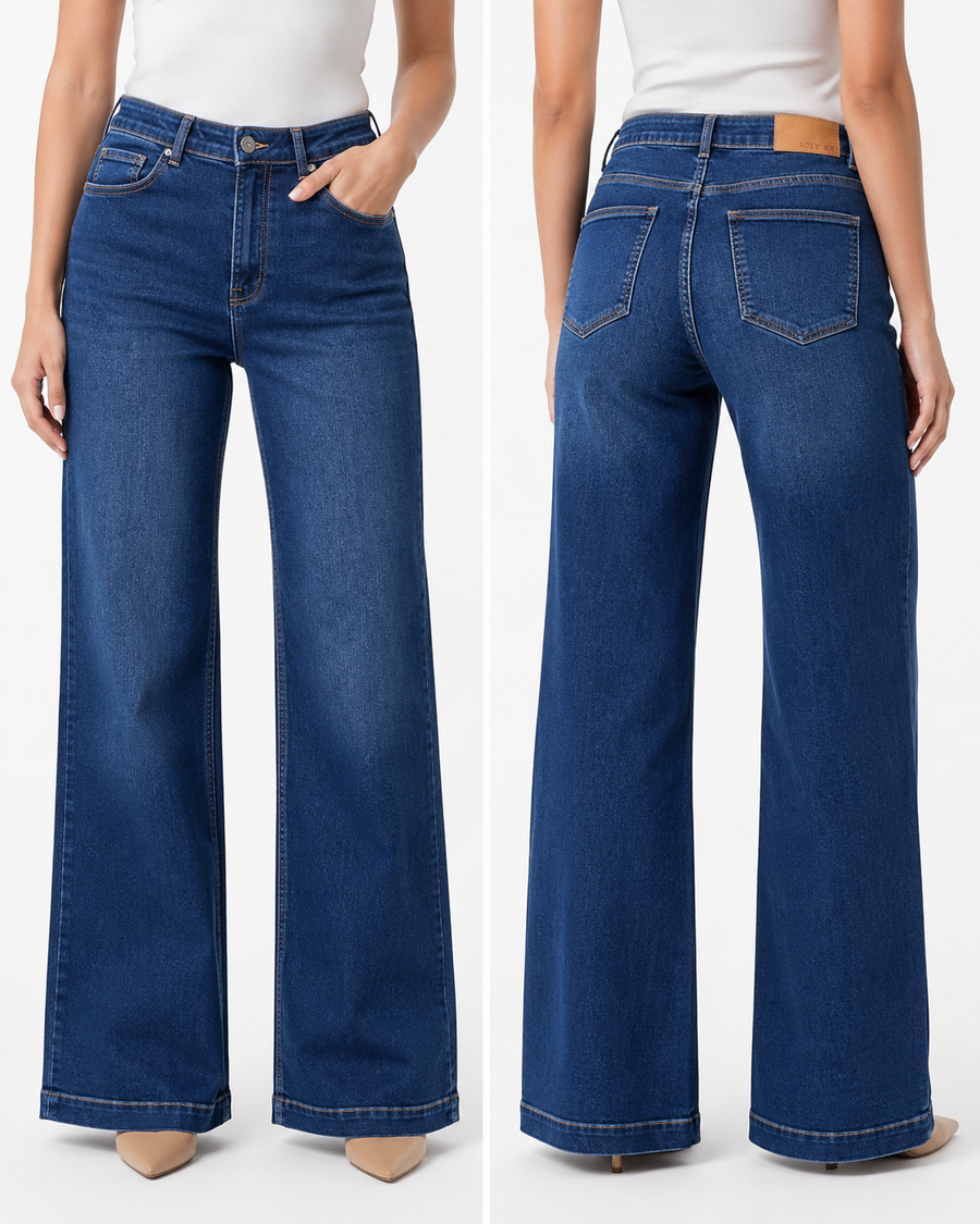 Women's High-Rise Wide Leg Stretch Denim Jeans | Medium Blue Wash