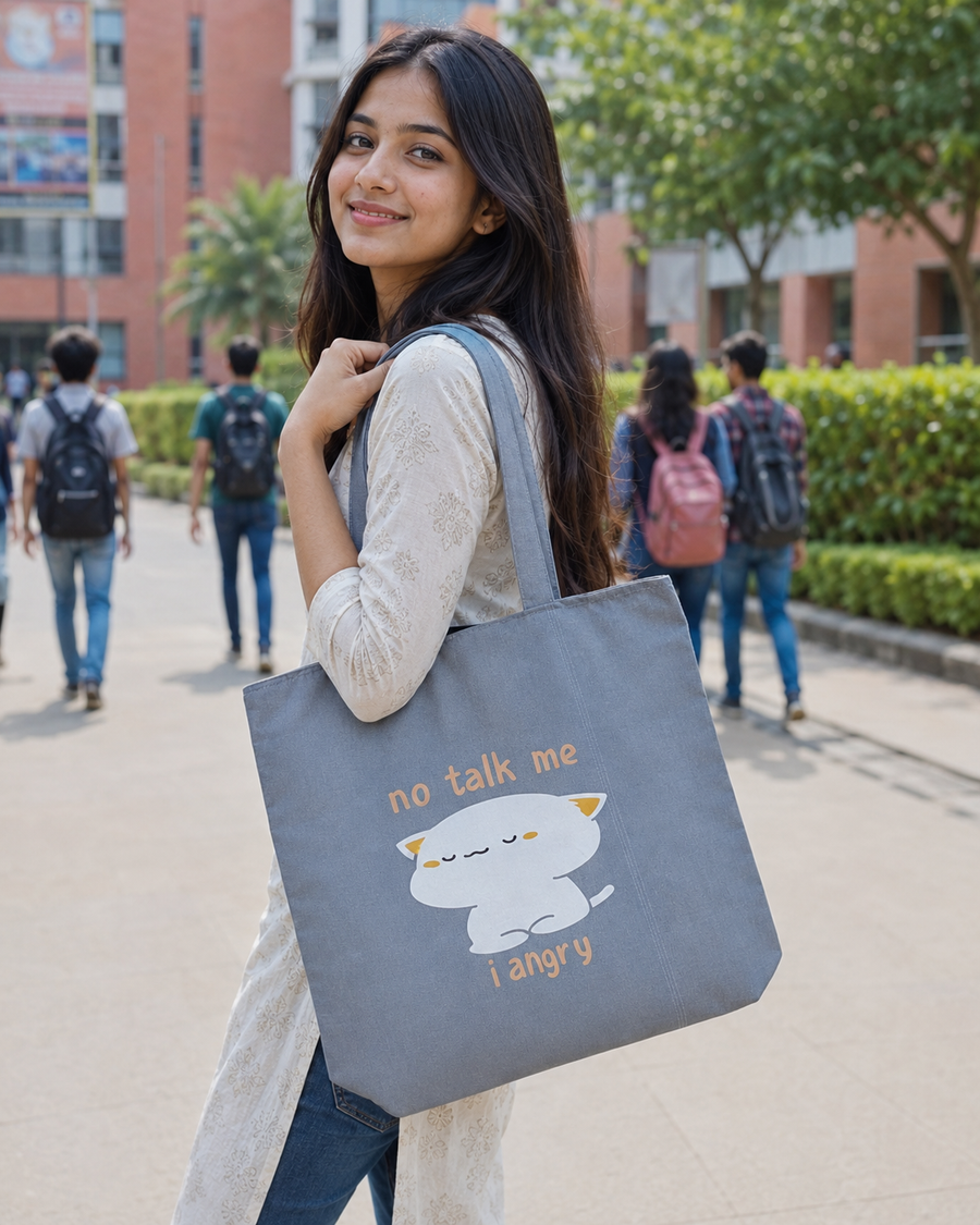 "No Talk Me I Angry" Cat Tote Bag for Students & Women