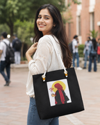 Red Hijabi Butterfly Art Tote Bag for Students & Working Women — Black