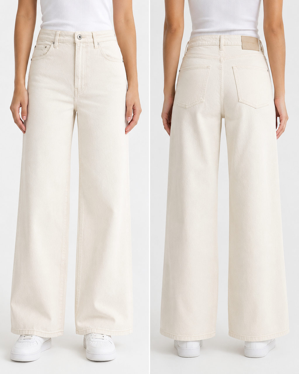 Women's High-Rise Baggy Wide Leg Stretch Denim Jeans | Off White / Cream