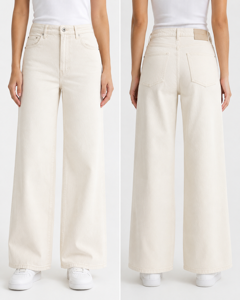 Women's High-Rise Baggy Wide Leg Stretch Denim Jeans | Off White / Cream