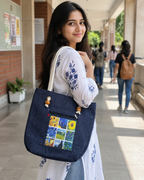 Van Gogh Art Collection Tote Bag for Students & Working Women — Navy Denim