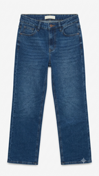 Women's High-Rise Straight Leg Star Embroidered Stretch Denim Jeans | Medium Blue