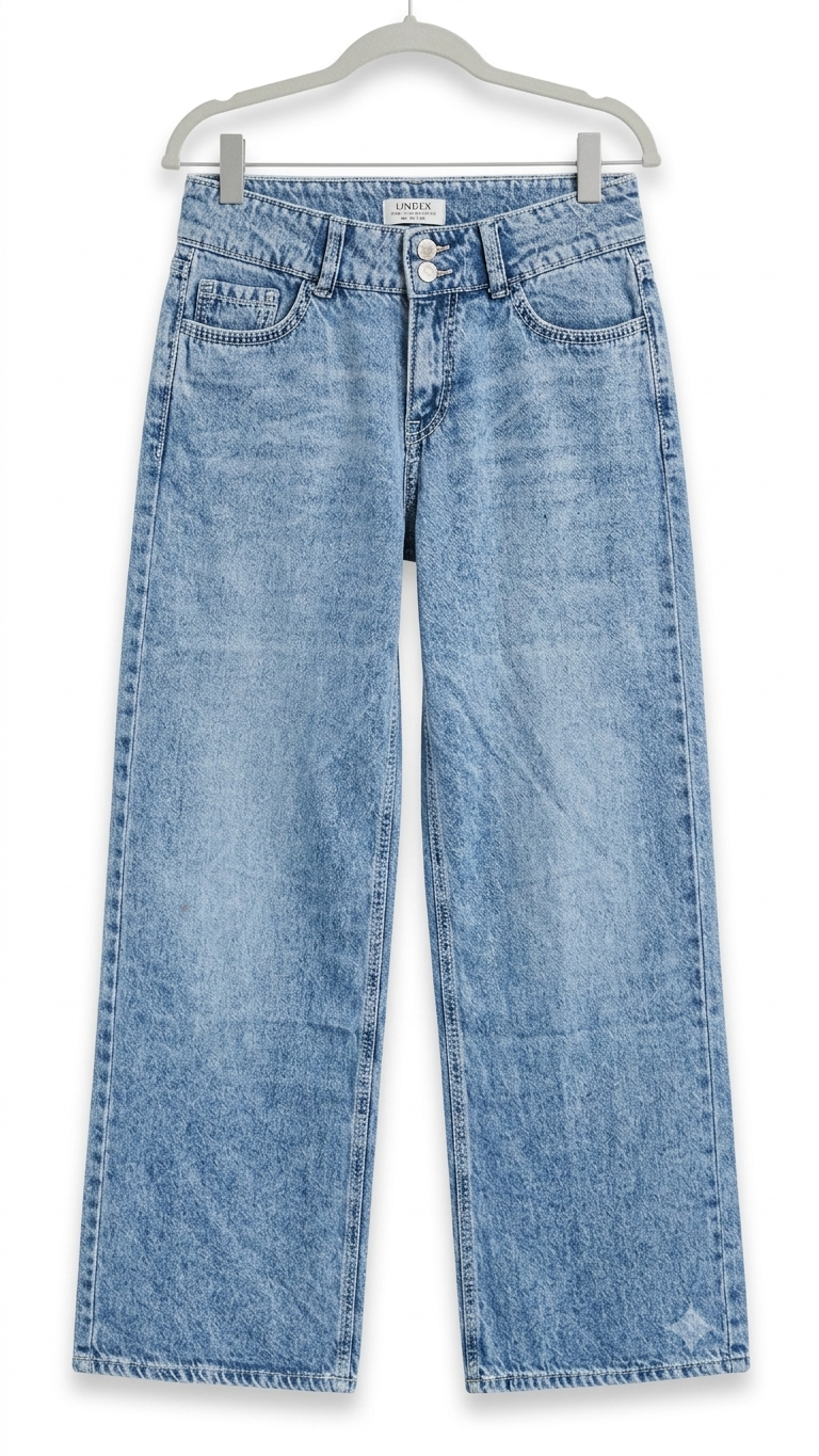 Women's High-Rise Baggy Wide Leg Acid Wash Stretch Denim Jeans | Light Blue