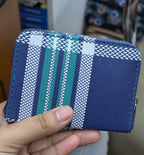 Mini Zipper Wallet for Women & Students — Navy & Teal Plaid