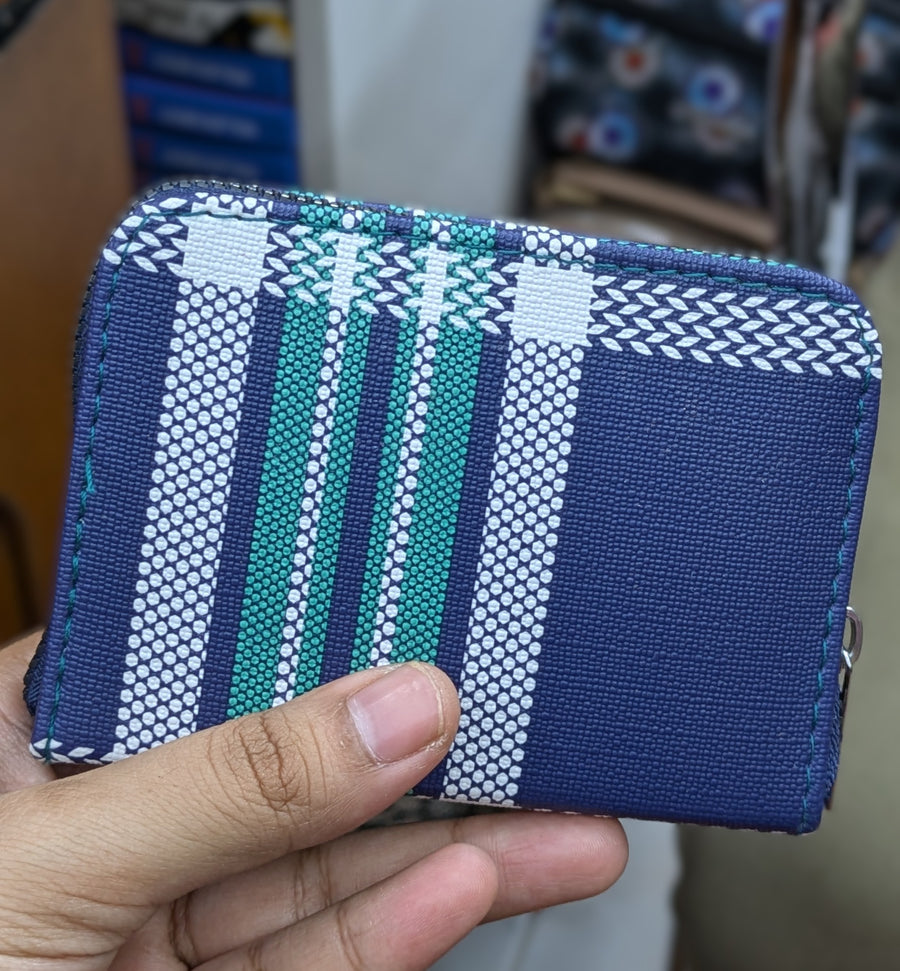 Mini Zipper Wallet for Women & Students — Navy & Teal Plaid