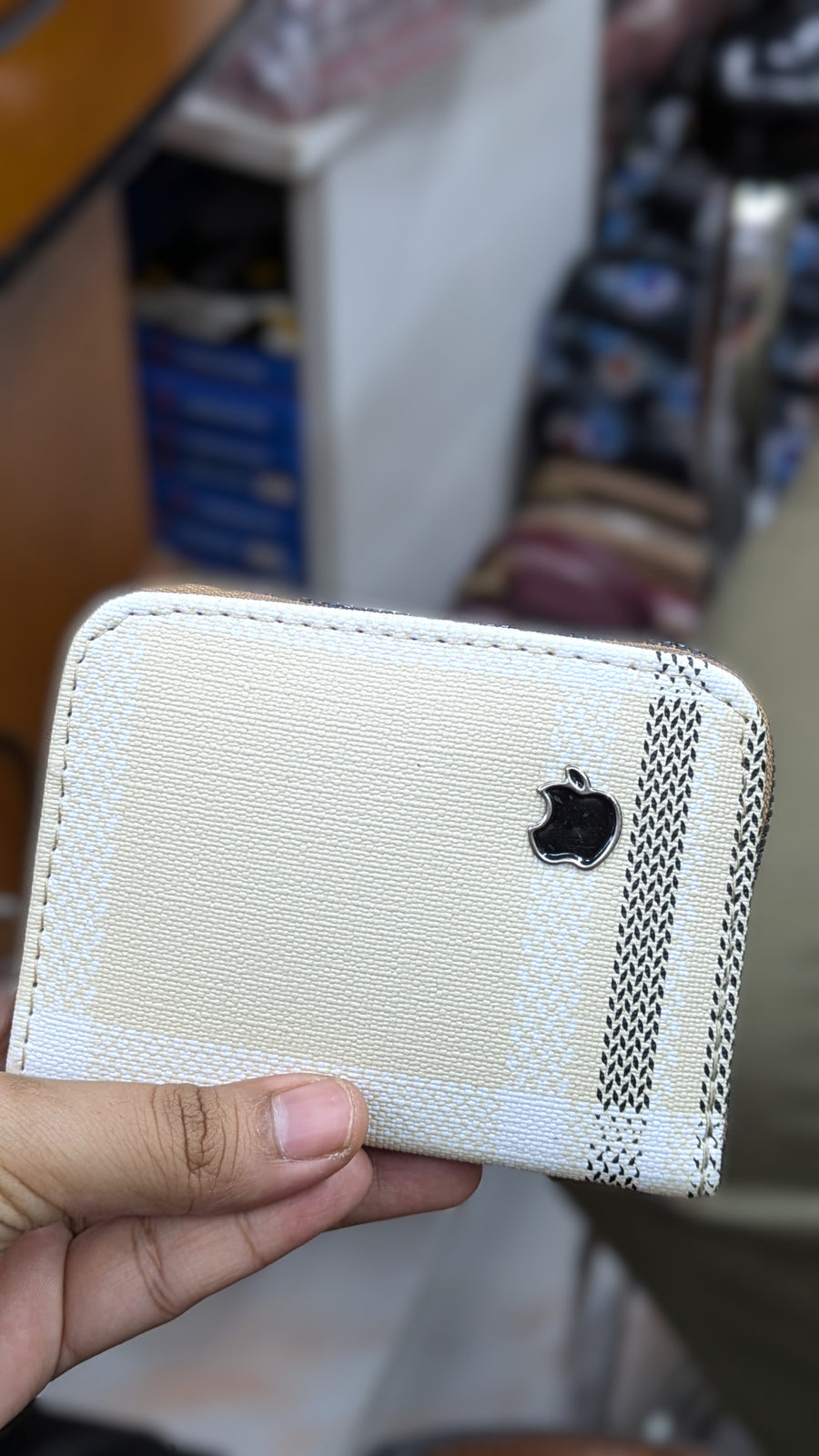 Mini Zipper Wallet for Women & Students — Cream & Black Stripe