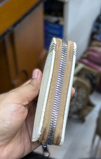 Mini Zipper Wallet for Women & Students — Cream & Black Stripe