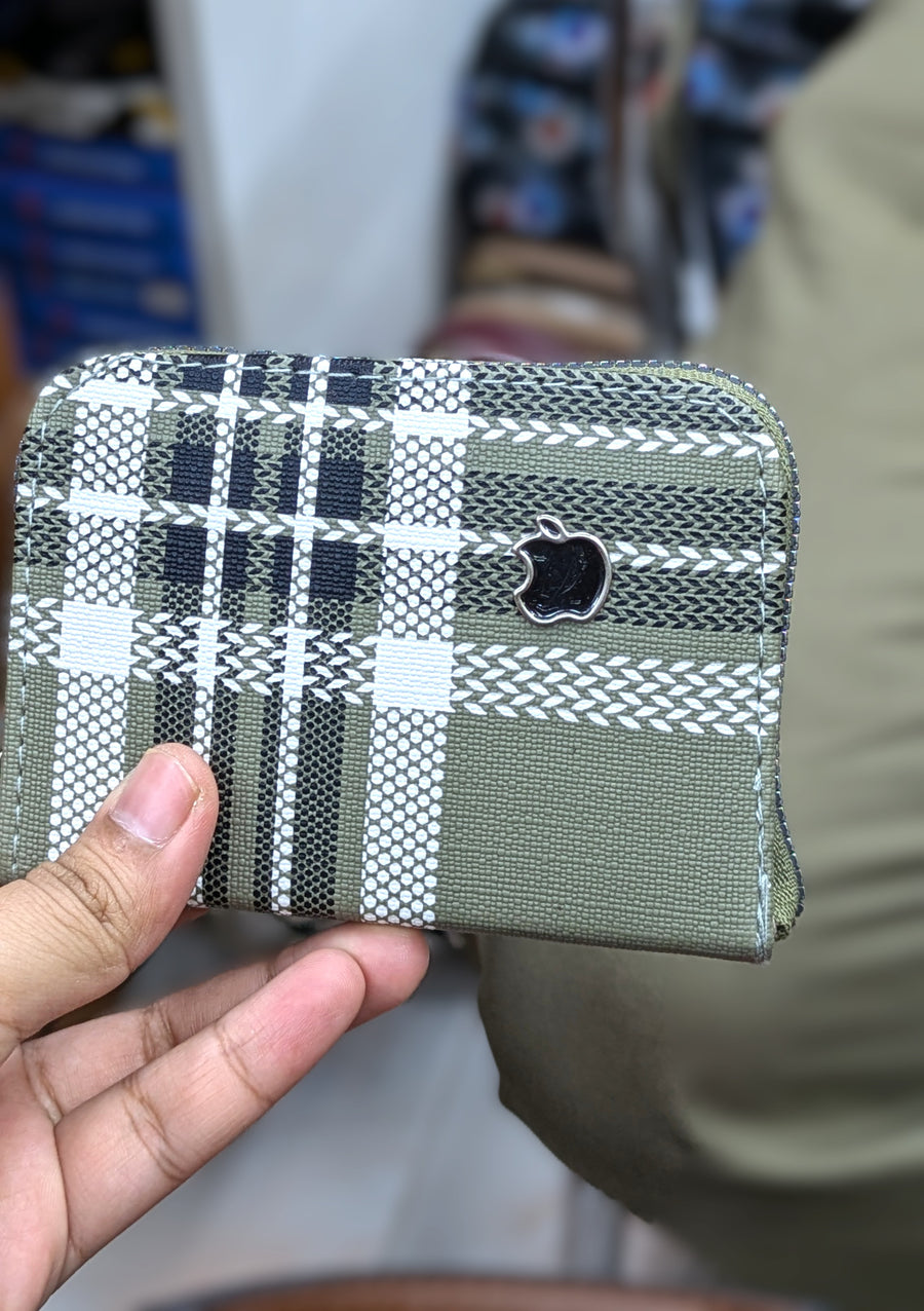 Mini Zipper Wallet for Women & Students — Olive Green Tartan