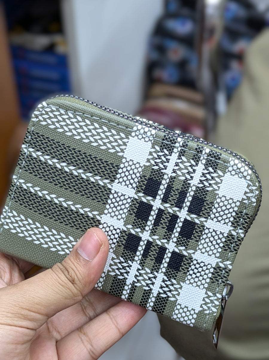 Mini Zipper Wallet for Women & Students — Olive Green Tartan