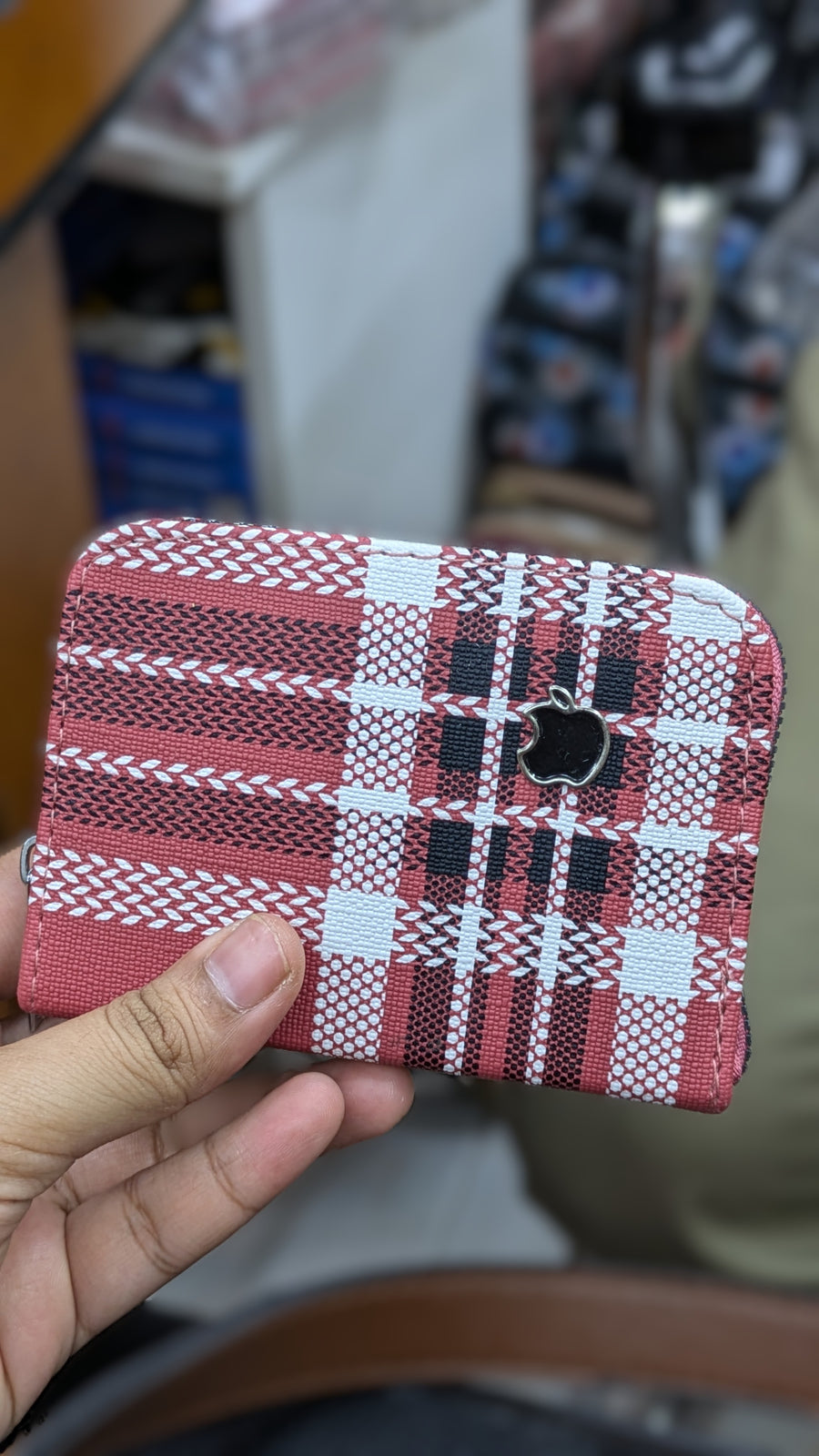 Mini Zipper Wallet for Women & Students — Red Tartan