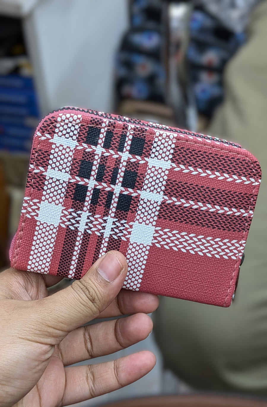 Mini Zipper Wallet for Women & Students — Red Tartan