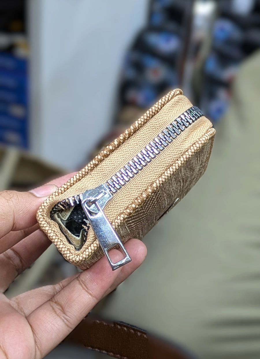 Mini Zipper Wallet for Women & Students — Camel Brown Chevron