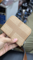 Mini Zipper Wallet for Women & Students — Camel Brown Chevron
