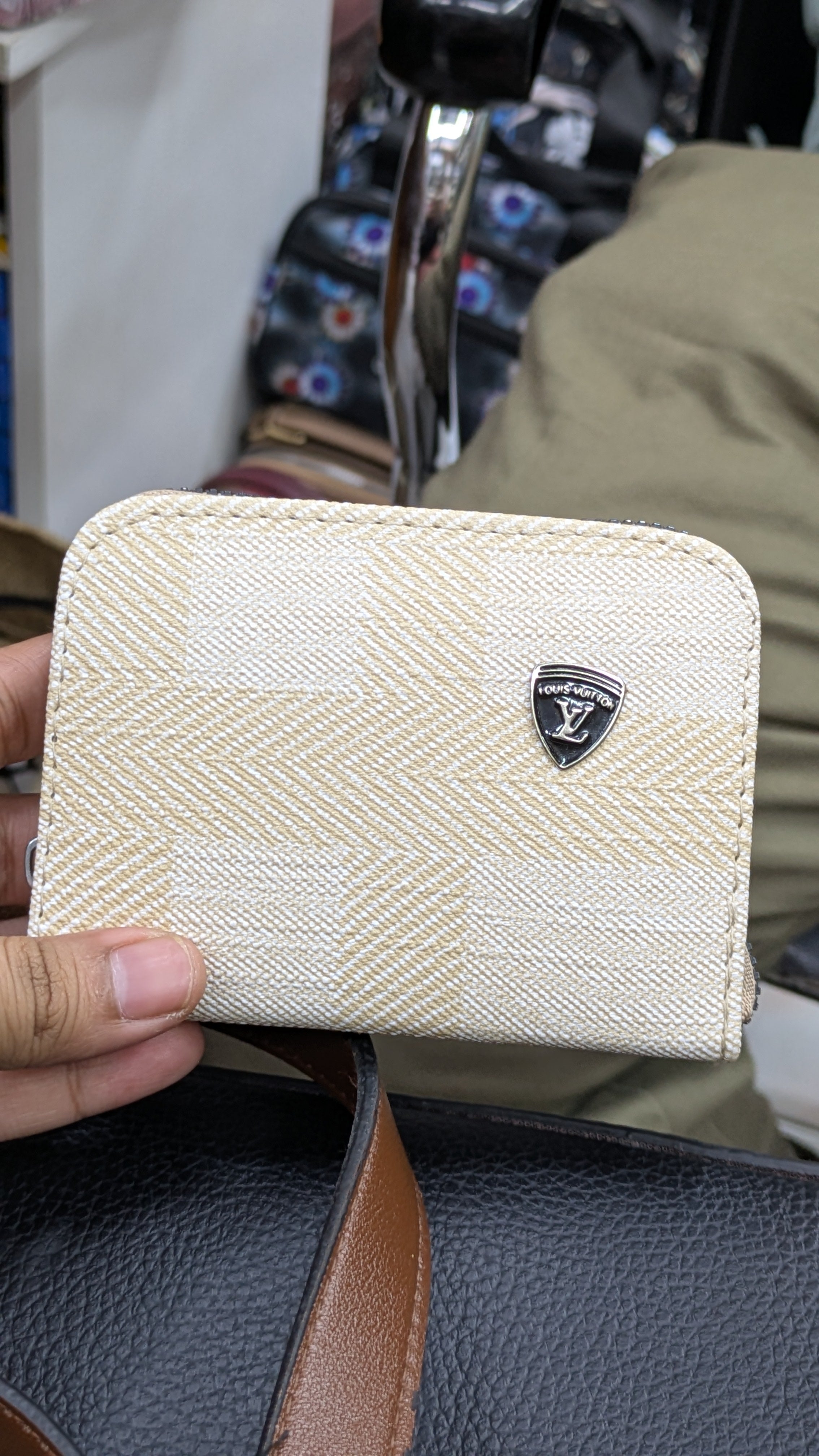Mini Zipper Wallet for Women & Students — Ivory Herringbone