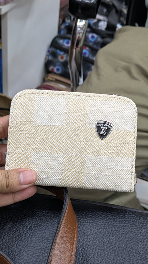 Mini Zipper Wallet for Women & Students — Ivory Herringbone