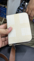 Mini Zipper Wallet for Women & Students — Ivory Herringbone