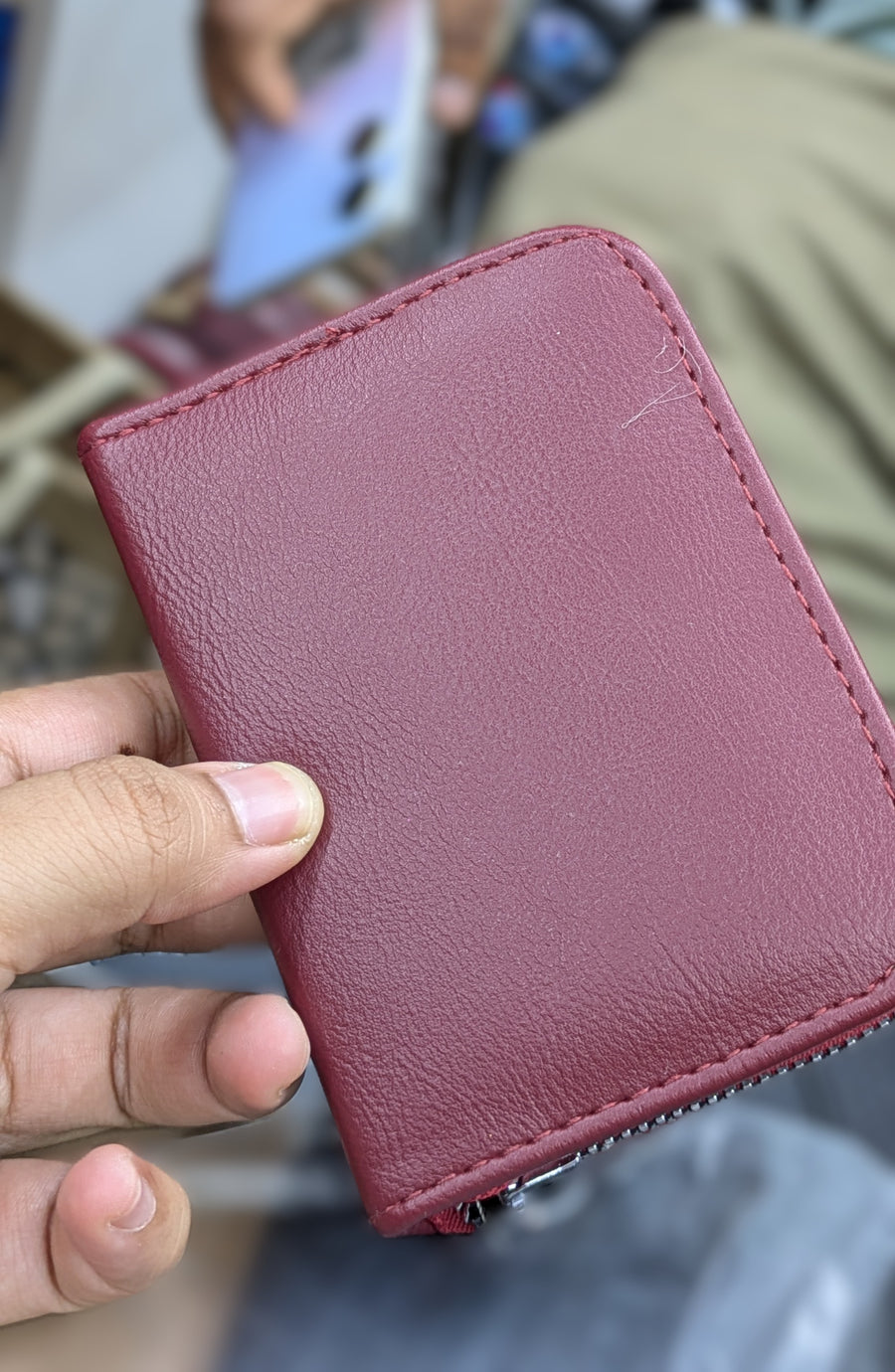 Mini Zipper Wallet for Women & Students — Burgundy