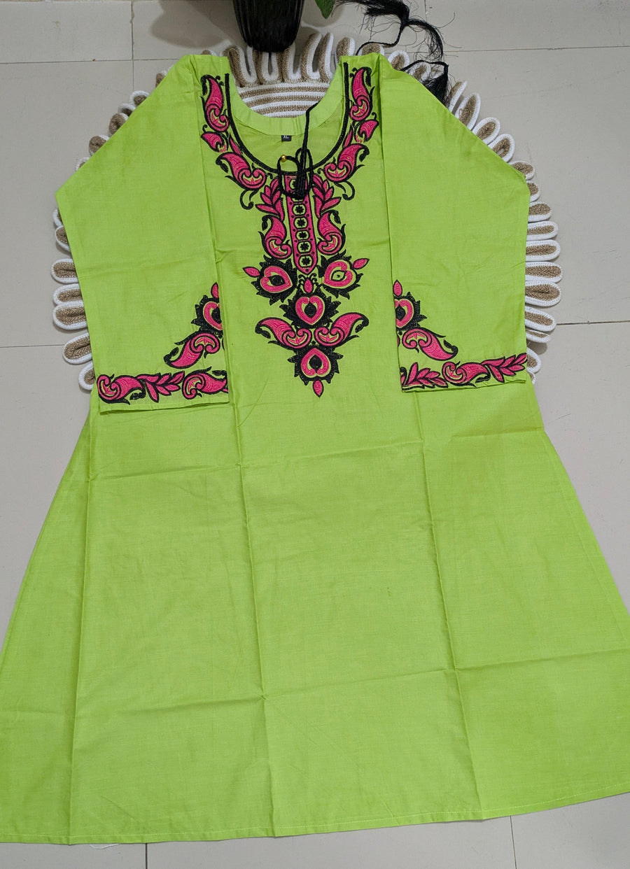 Lemon Green Embroidered Kurti
