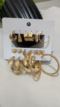 9-Pair Gold Earring Set – Vintage Hoops, Studs & Charms | One Size