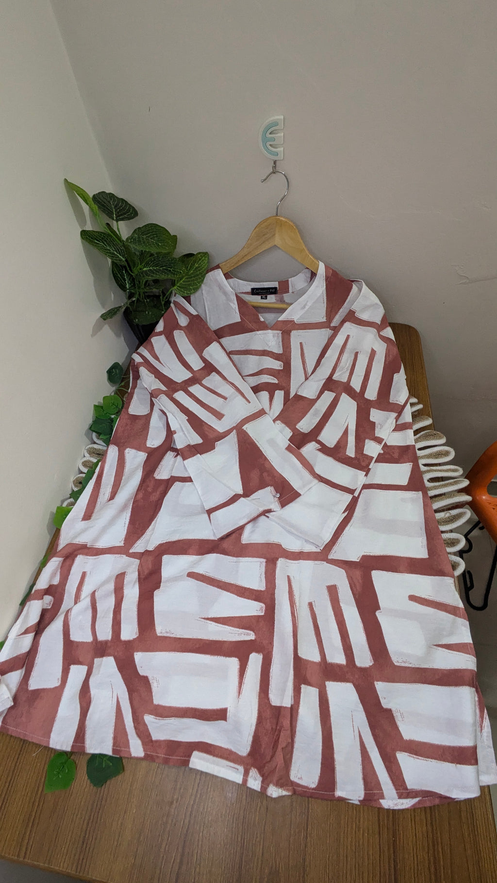 White Terracotta Abstract Block Print Aarong Cotton Kurti | Summer Kurti for Women
