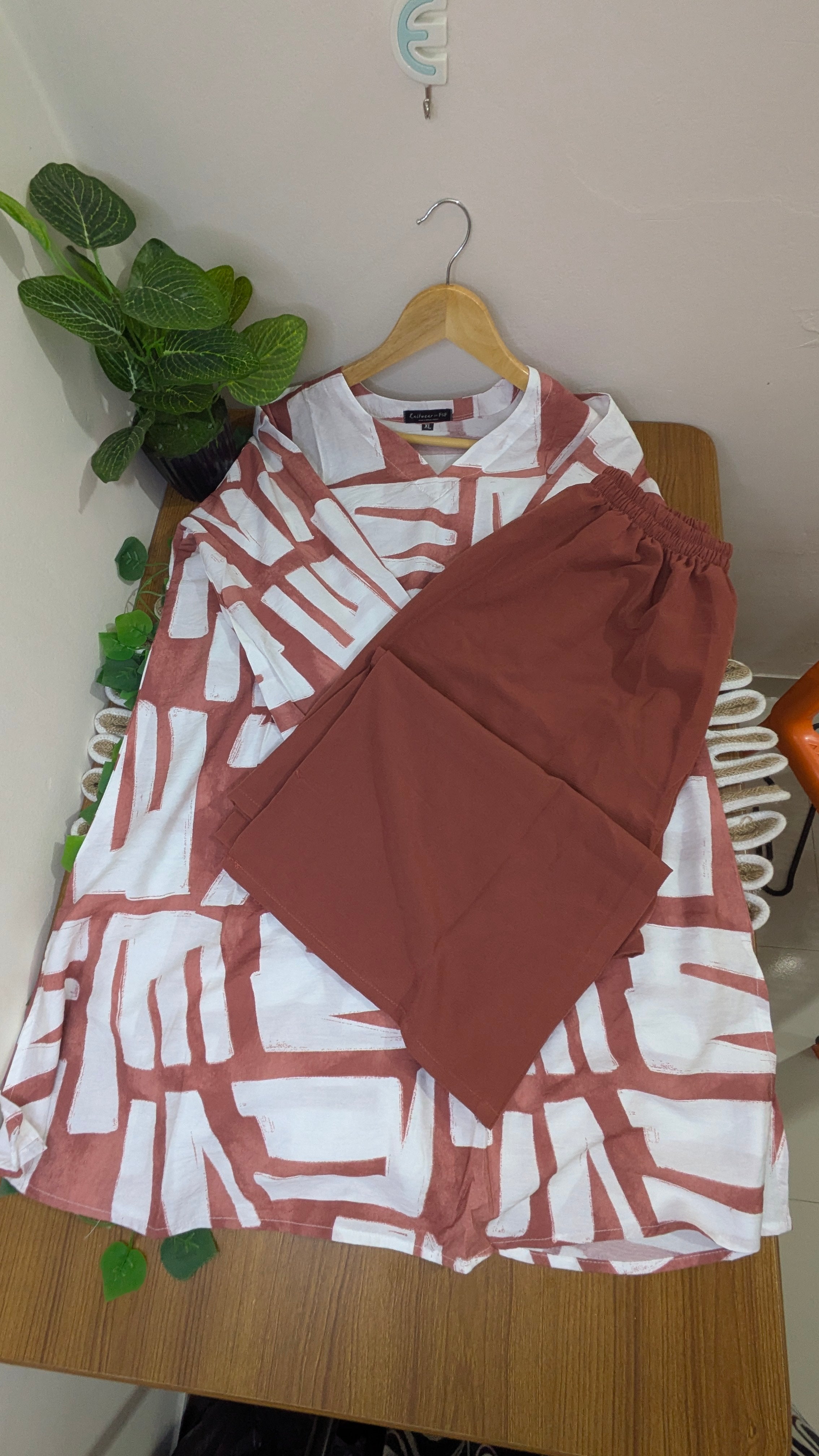 White Terracotta Abstract Block Print Aarong Cotton Kurti | Summer Kurti for Women