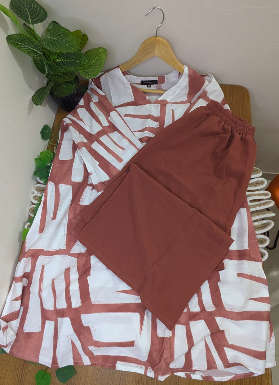 White Terracotta Cotton Kurti Plazzo set