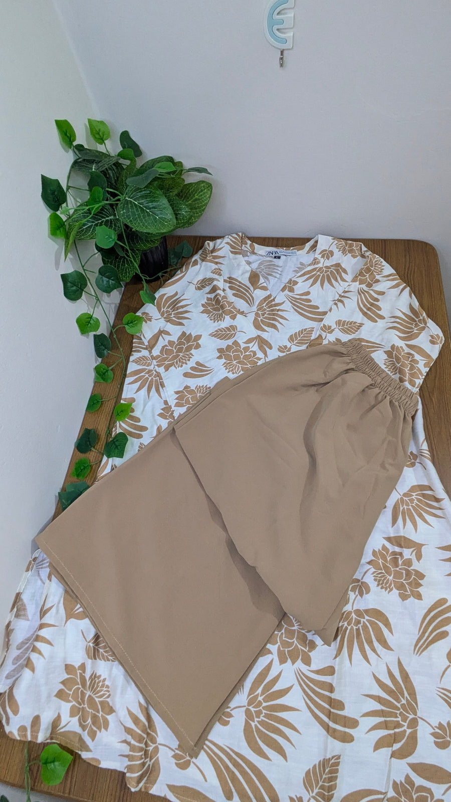 White & Camel Tropical Floral Kurti Plazzo set
