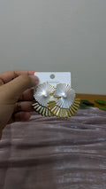 Gold & Silver Ribbed Sunflower Disc Earrings – Vintage Statement Studs | One Size