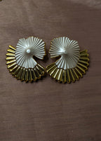 Gold & Silver Ribbed Sunflower Disc Earrings – Vintage Statement Studs | One Size