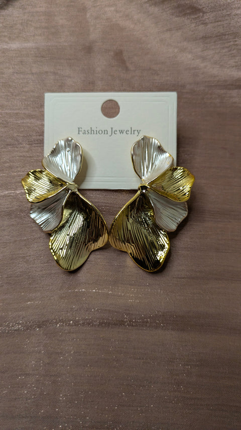 Gold & Silver Layered Petal Earrings – Vintage Floral Statement | One Size