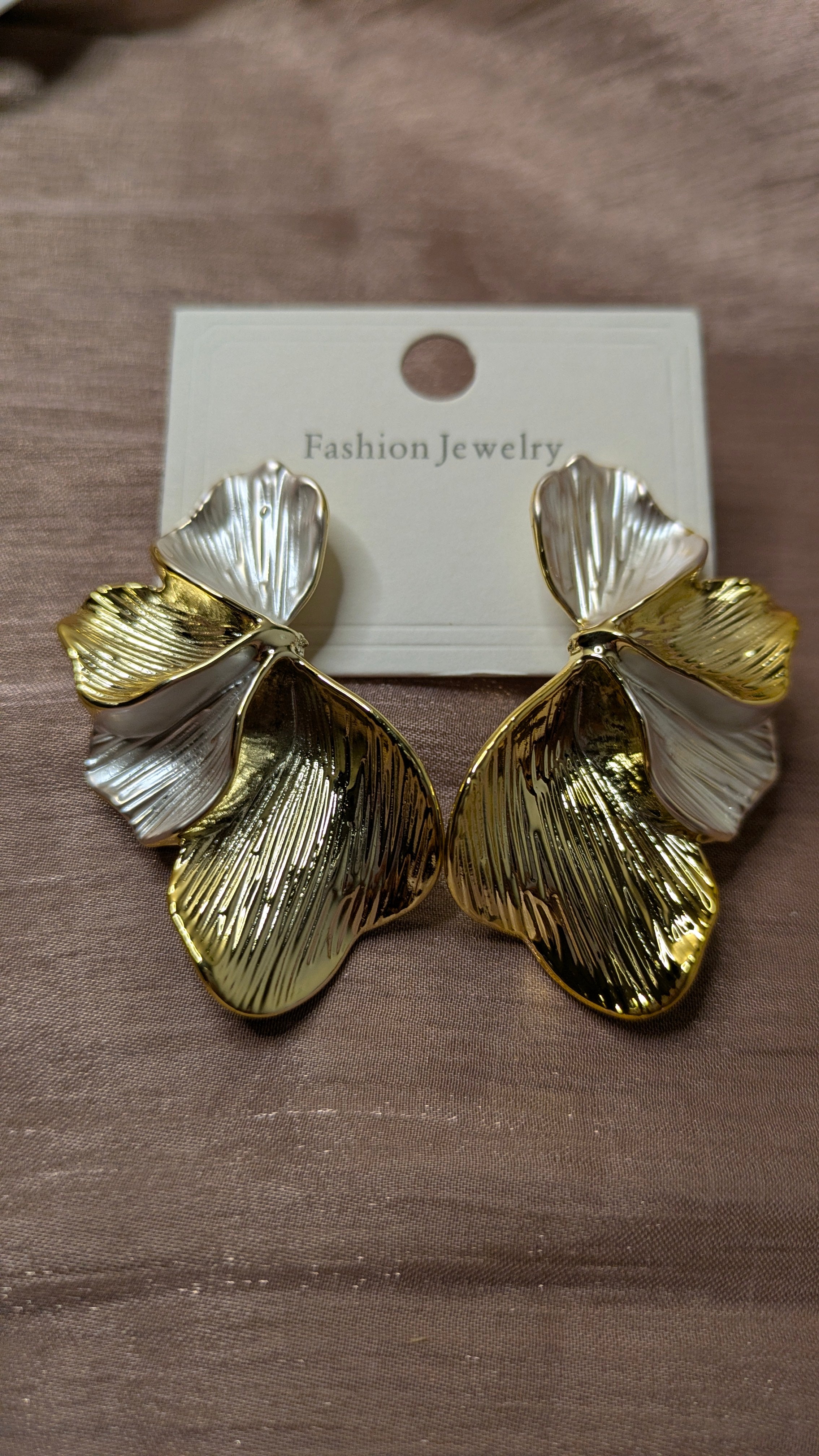 Gold & Silver Layered Petal Earrings – Vintage Floral Statement | One Size