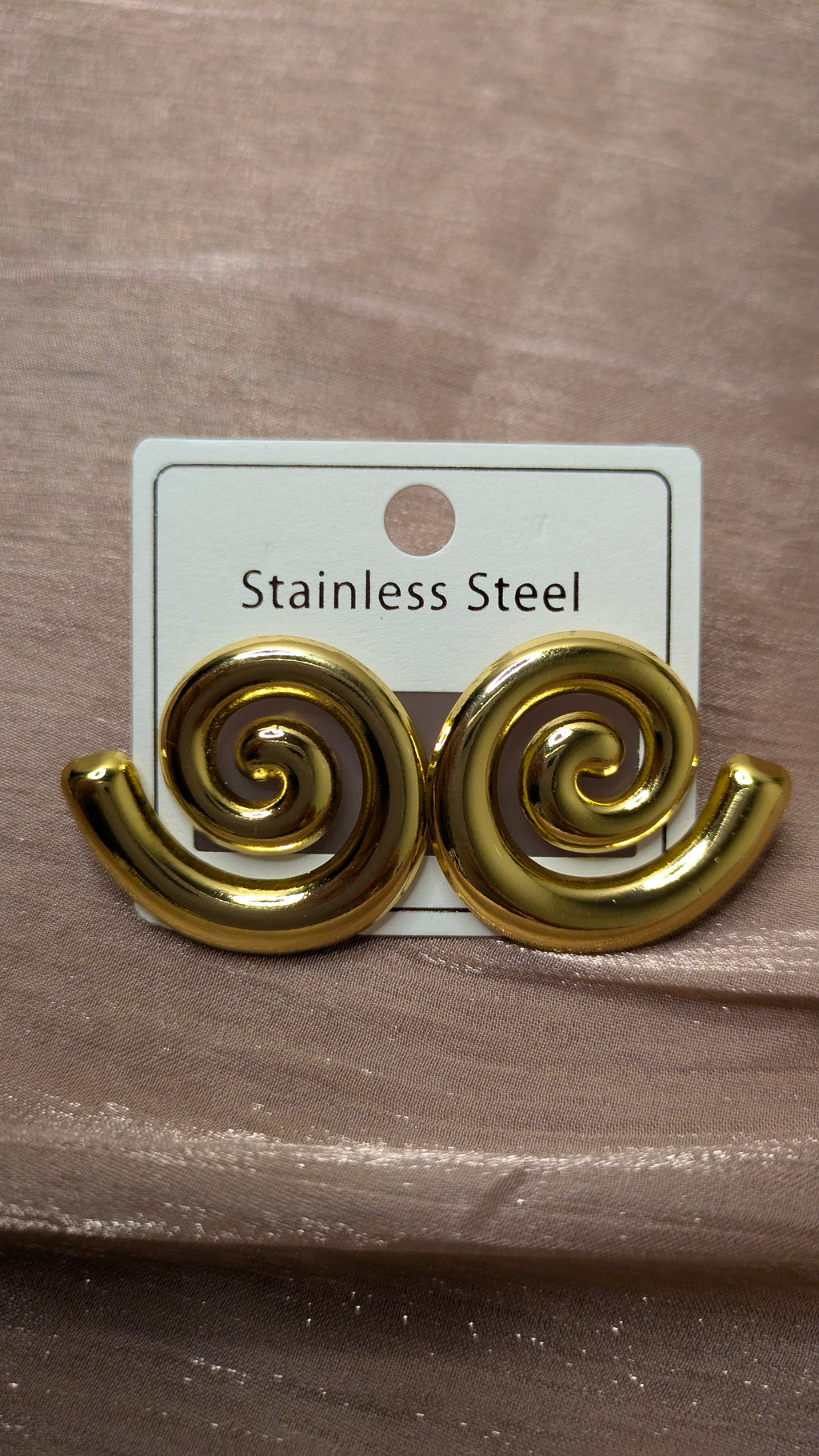 Gold Stainless Steel Open Spiral Swirl Hoop Earrings – Vintage Statement | One Size