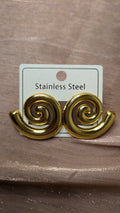 Gold Stainless Steel Open Spiral Swirl Hoop Earrings – Vintage Statement | One Size
