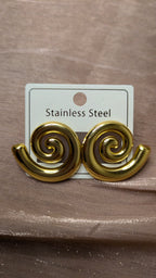 Gold Stainless Steel Open Spiral Swirl Hoop Earrings – Vintage Statement | One Size