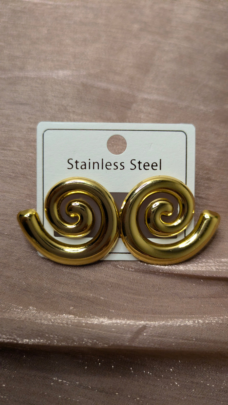 Gold Stainless Steel Open Spiral Swirl Hoop Earrings – Vintage Statement | One Size