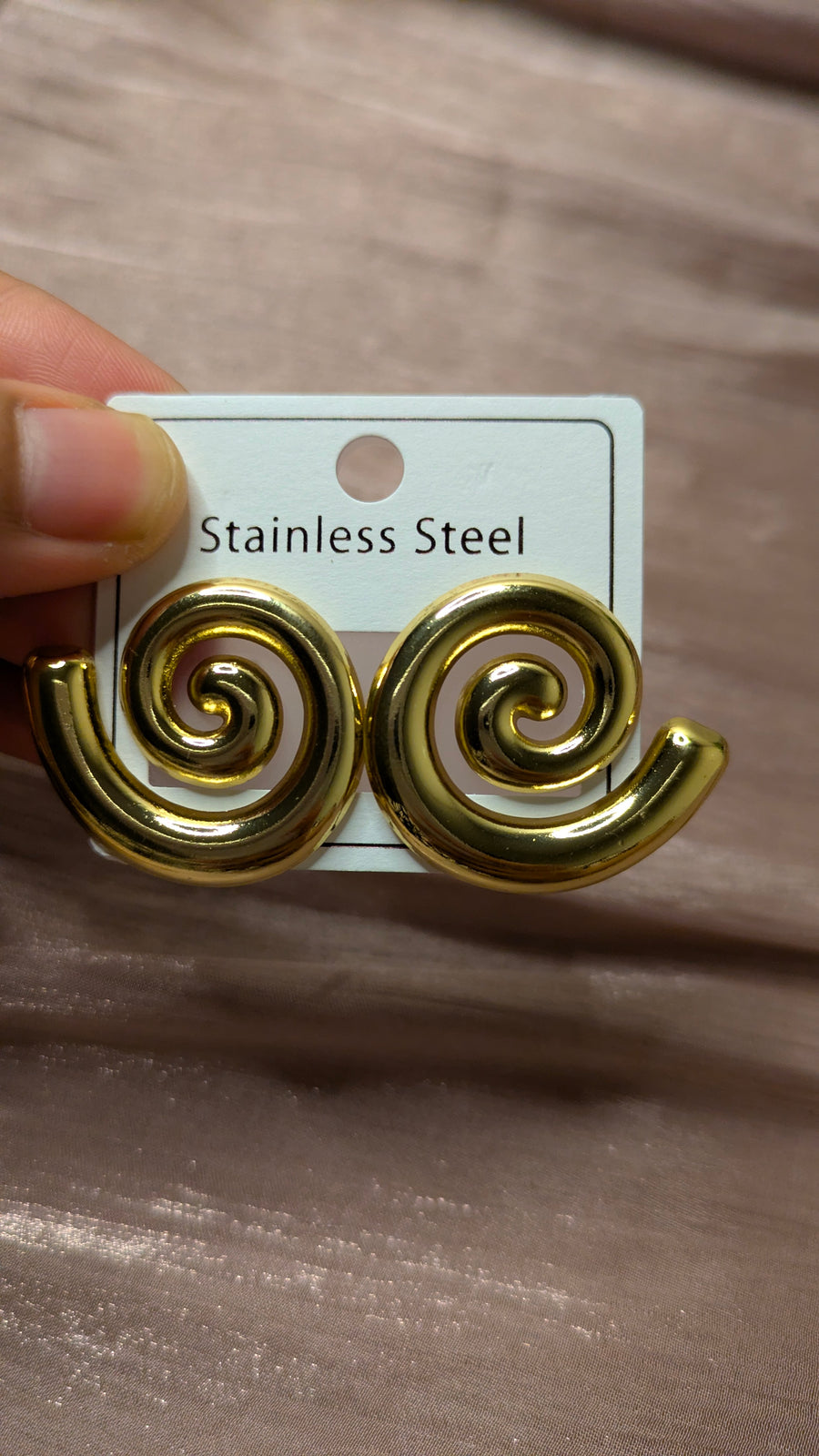 Gold Stainless Steel Open Spiral Swirl Hoop Earrings – Vintage Statement | One Size