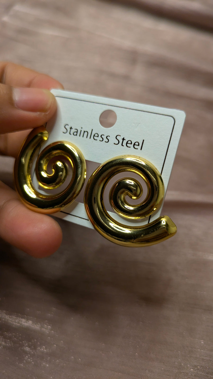 Gold Stainless Steel Open Spiral Swirl Hoop Earrings – Vintage Statement | One Size