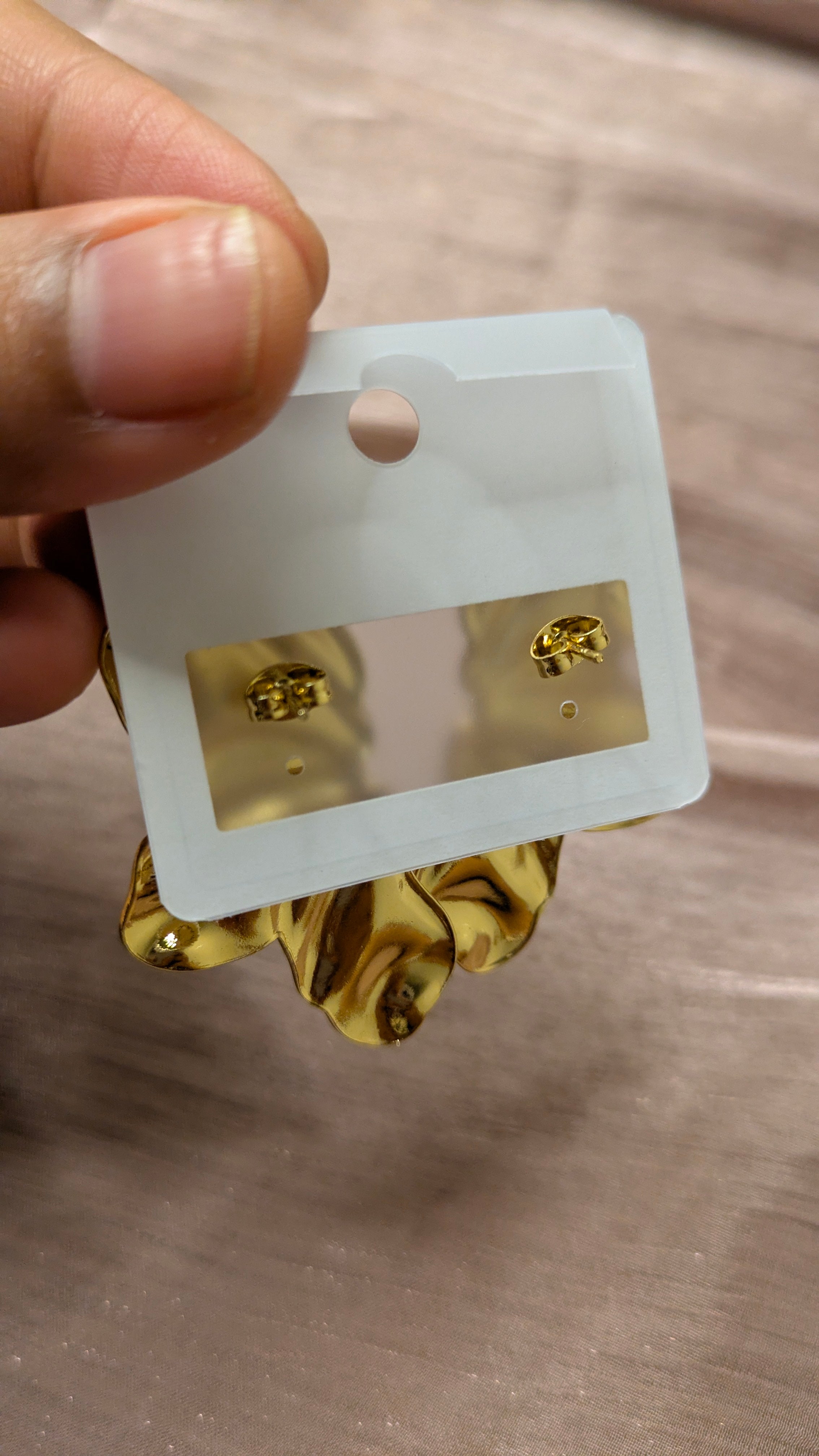 Gold Stainless Steel Crumpled Petal Hoop Earrings – Vintage Statement Studs | One Size